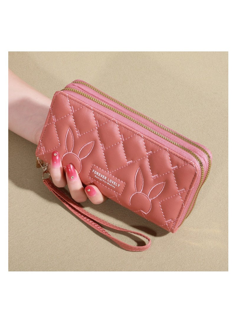 محفظة طويلة للنساء بسحاب مزدوج وحامل للهاتف المحمول ومحفظة للسيدات مع فتحات متعددة للبطاقات