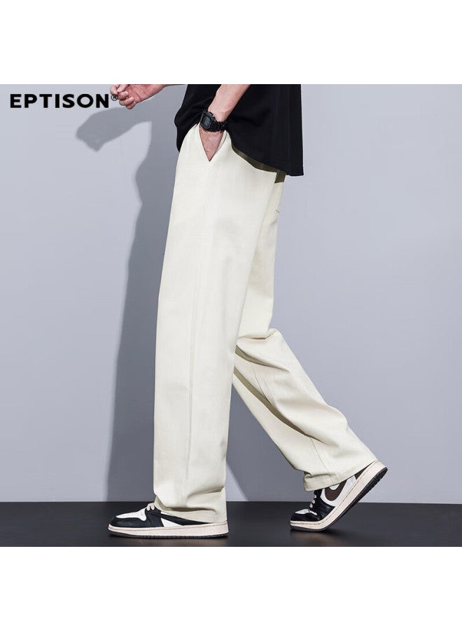 EPTISON Yipin Tiancheng Men's Casual Pants For Spring/summer , 100% Cotton, Solid Color Commuting Straight-leg Loose-fit Men's Wide-leg Pants - Image 5