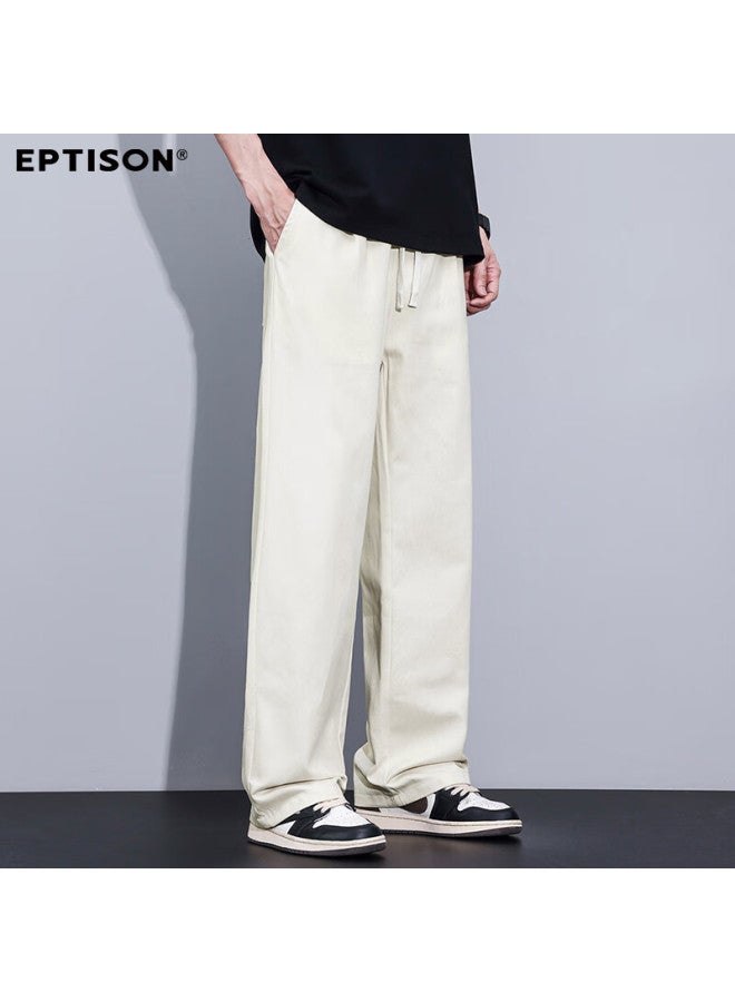EPTISON Yipin Tiancheng Men's Casual Pants For Spring/summer , 100% Cotton, Solid Color Commuting Straight-leg Loose-fit Men's Wide-leg Pants - Image 2