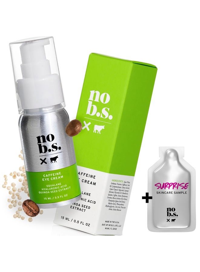 NO B. S. NO BAD STUFF No Bad Stuff - Caffeine Eye Cream with Pure Hyaluronic Acid & Plant Based Squalane Oil, Under Eye Cream for Dark Circles & Puffiness, Gluten Free, Vegan, Travel Size, 0.5 FL Oz - Image 1