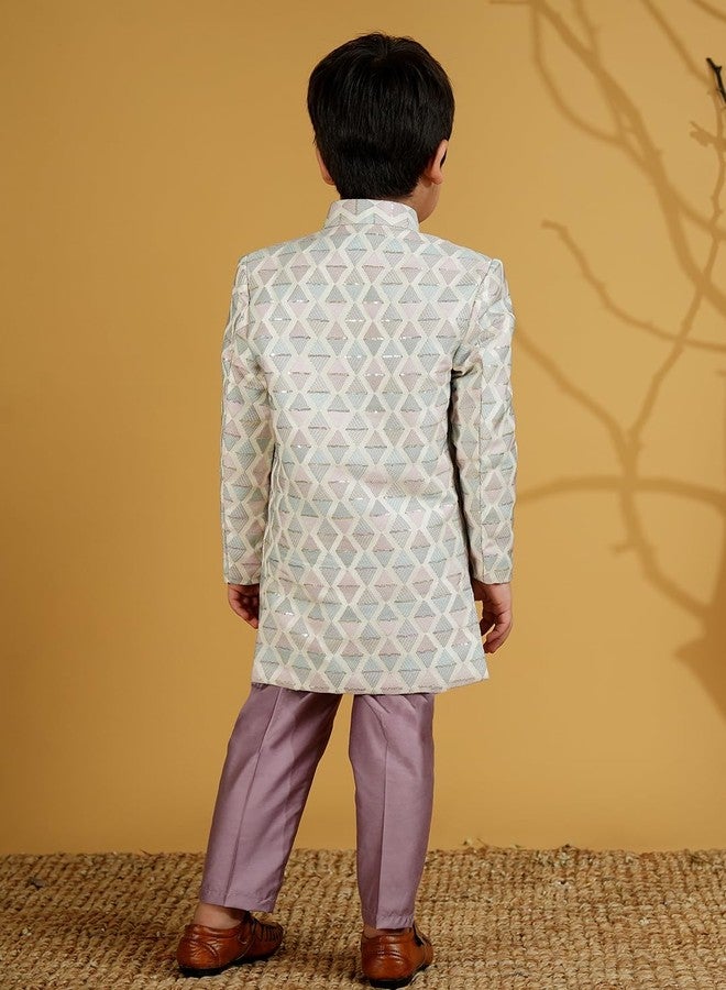 AJ DEZINES Cotton Sherwani Set for Boys | Kids Ethnic Wear | Traditional & Party Outfit Sherwani for Weddings Festivals & Special Occasions | Stylish Sherwani Set for Kids Boys | Regular Fit |Purple-7 - Image 3