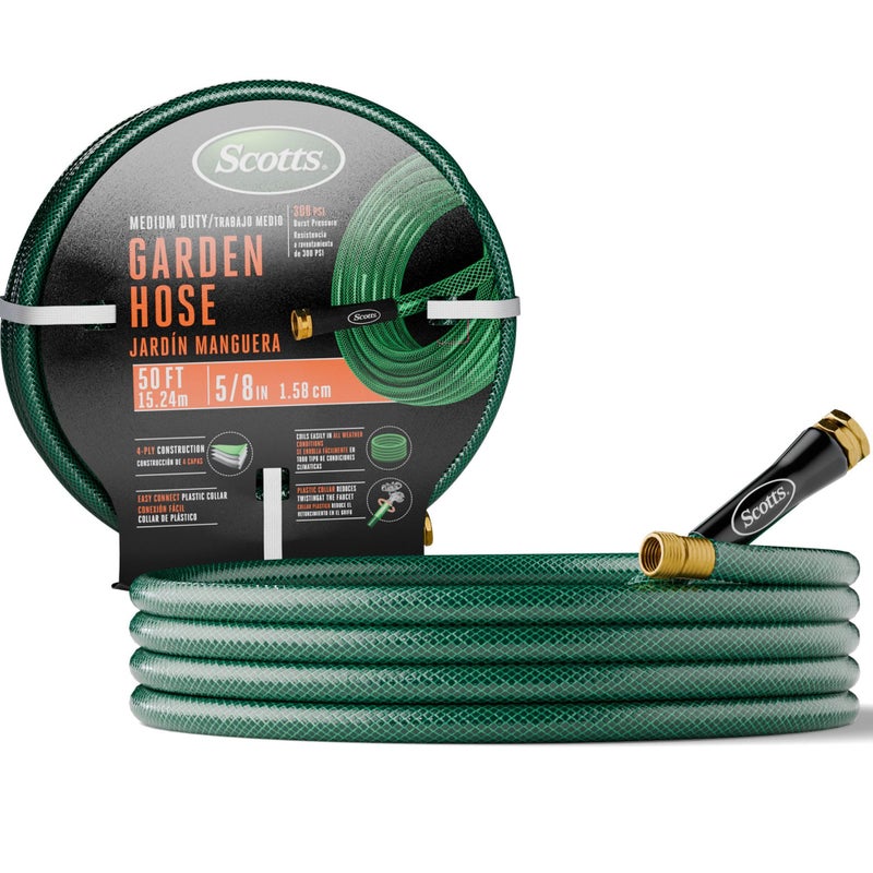 Scotts 50 ft. Garden Hose â€“ 5/8 in. Diameter, 4-Ply Construction, 300 PSI, High-Pressure, Easy-to-Coil Water Hose with Crush-Resistant Couplings, Easy to Connect for Lawn and Garden Use - Image 1