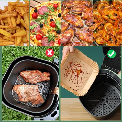 LYHOLKEER Air Fryer Liners Disposable,200Pcs Parchment Paper,LYHOLKEER 8IN Disposable Air Fryer Paper Liners for 5-8QT Air Fryer, Non-Stick, Square Liners Free of Bleach - Image 3