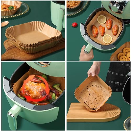 LYHOLKEER Air Fryer Liners Disposable,200Pcs Parchment Paper,LYHOLKEER 8IN Disposable Air Fryer Paper Liners for 5-8QT Air Fryer, Non-Stick, Square Liners Free of Bleach - Image 5