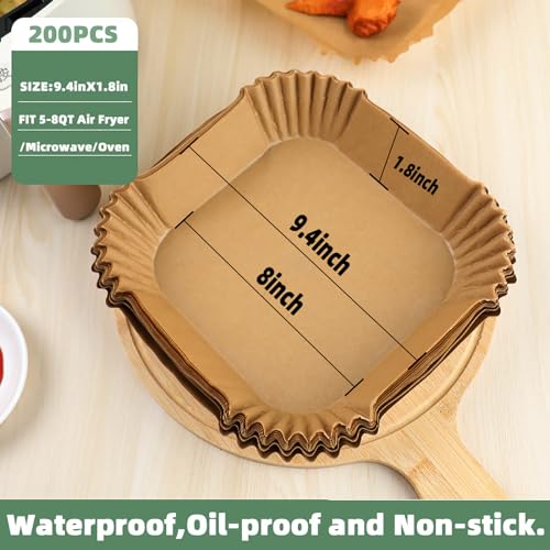 LYHOLKEER Air Fryer Liners Disposable,200Pcs Parchment Paper,LYHOLKEER 8IN Disposable Air Fryer Paper Liners for 5-8QT Air Fryer, Non-Stick, Square Liners Free of Bleach - Image 2