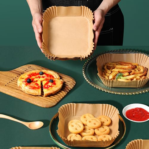 LYHOLKEER Air Fryer Liners Disposable,200Pcs Parchment Paper,LYHOLKEER 8IN Disposable Air Fryer Paper Liners for 5-8QT Air Fryer, Non-Stick, Square Liners Free of Bleach - Image 4