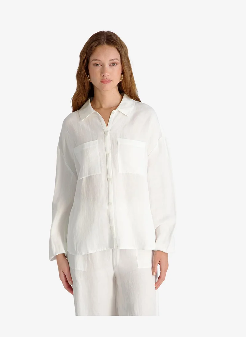 Women's Summer White Cooper Linen Blouson Slv Top