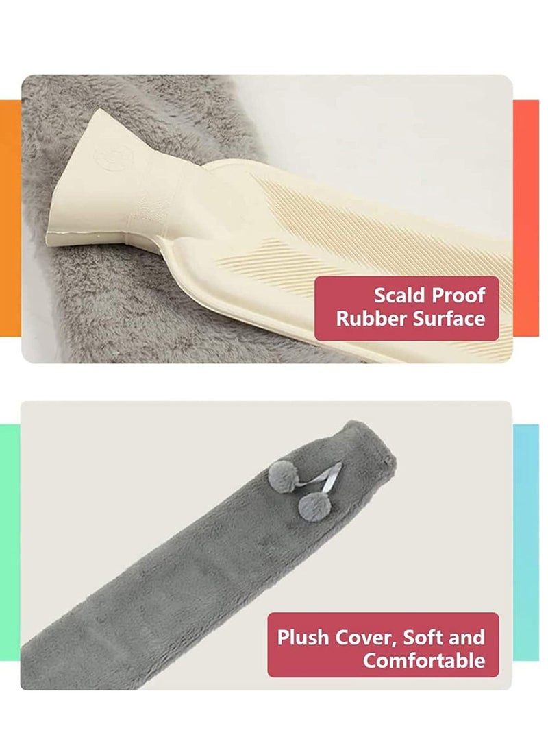 SYOSI Hot Water Bottle with Plush Cover 1L Long Strip Rubber Hot Water Bag Heat Compress Pain Relief for Abdomen Necks Shoulders Hands Feet Gifts - Image 3