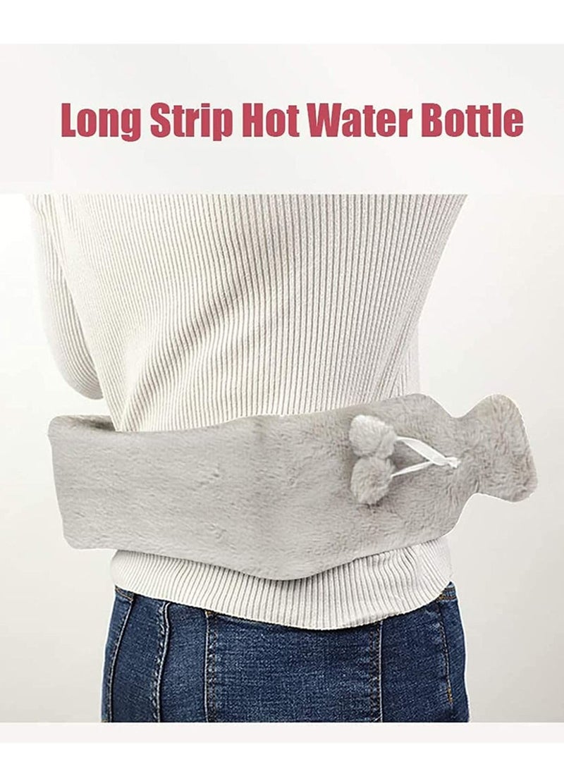 SYOSI Hot Water Bottle with Plush Cover 1L Long Strip Rubber Hot Water Bag Heat Compress Pain Relief for Abdomen Necks Shoulders Hands Feet Gifts - Image 4