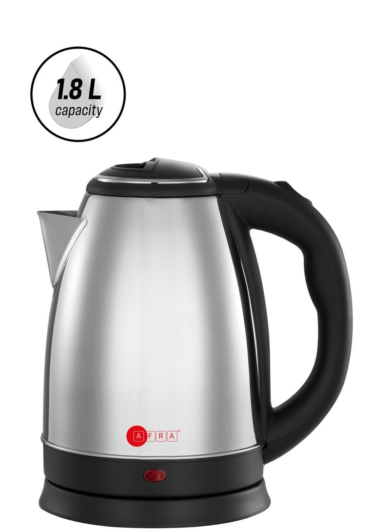 عفرا غلاية كهربائية يابانية، 1500 وات، 1.8 لتر، هيكل قوي من الفولاذ المقاوم للصدأ مع ضمان لمدة عامين، معتمدة من ESMA وROHS وCB، فضي/أسود - Image 1