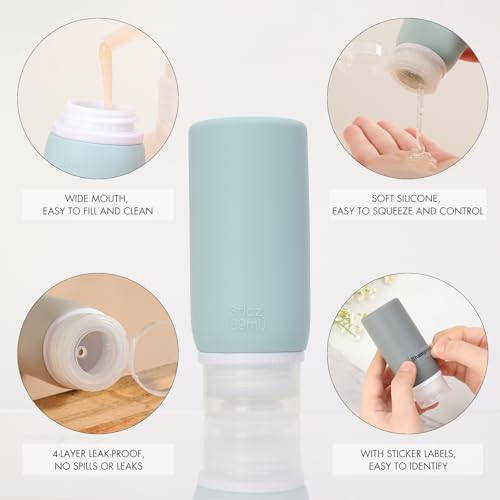 Muslish 21 Pack Travel Bottles for Toiletries, Leak-Proof TSA Compliant Silicone Travel Size Containers for Shampoo and Conditioner, BPA Free with Toiletry Bag (Gray) - Image 3