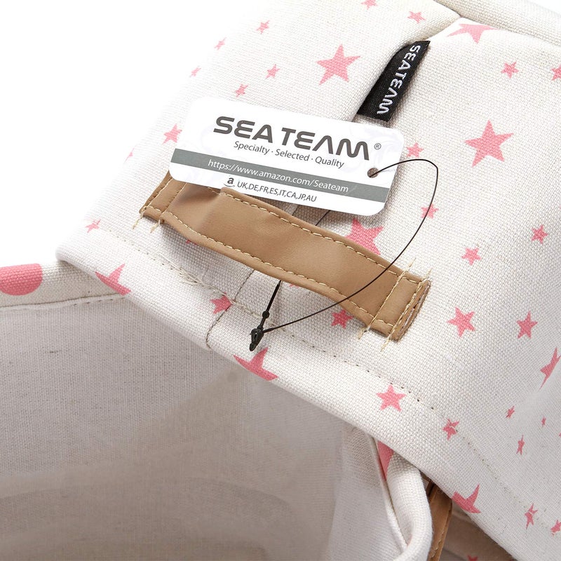 Sea Team Collapsible Small Canvas Fabric Storage Basket with Handles, Square Mini Storage Box, Cube, Foldable Shelf Basket, Closet, Desk Organizer for Nursery, Home, Office (Pink, Set of 4) - Image 5