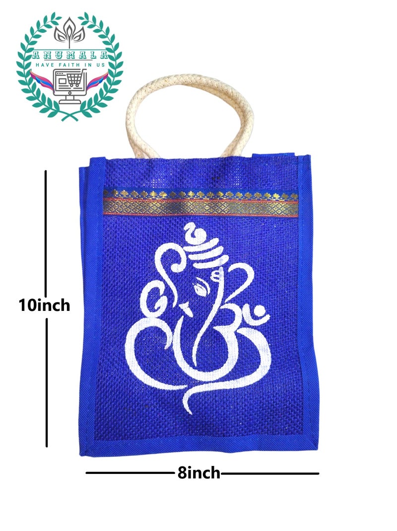 Anumala Unisex Jute Bags With Contrast Ganesh And Kolam Art | Thamboolam And Jute Bags|Wedding And Birthday Return Gifts|Event Gifts Bag|Multicolor (10X8X4) Inches, Shopping Tote - Image 5
