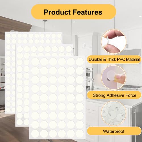 Viemior 290PCS Adhesive Screw Hole Cover Stickers, 3 Size - 12 mm/15 mm/21 mm White Self-Adhesive Screw Hole Stickers for Wood Cabinets, Drawer, Wardrobe, Table - Easy Installation & Good Adhesive Strength - Image 5
