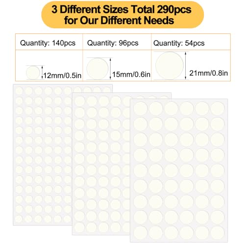 Viemior 290PCS Adhesive Screw Hole Cover Stickers, 3 Size - 12 mm/15 mm/21 mm White Self-Adhesive Screw Hole Stickers for Wood Cabinets, Drawer, Wardrobe, Table - Easy Installation & Good Adhesive Strength - Image 3