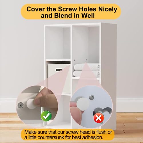 Viemior 290PCS Adhesive Screw Hole Cover Stickers, 3 Size - 12 mm/15 mm/21 mm White Self-Adhesive Screw Hole Stickers for Wood Cabinets, Drawer, Wardrobe, Table - Easy Installation & Good Adhesive Strength - Image 4