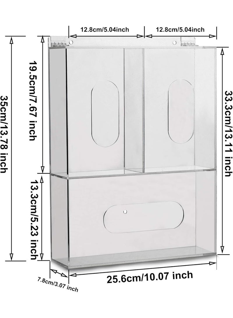 Slasa SLASA Triple Slot Acrylic Glove & Mask Dispenser with Lid – Wall Mount Organizer – Clear 3-Compartment Storage Box for Clinic, Lab, Food Service – 35cm H x 25.6cm L x 7.8cm W  - Image 4