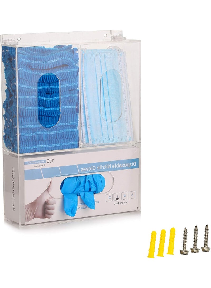 Slasa SLASA Triple Slot Acrylic Glove & Mask Dispenser with Lid – Wall Mount Organizer – Clear 3-Compartment Storage Box for Clinic, Lab, Food Service – 35cm H x 25.6cm L x 7.8cm W  - Image 2