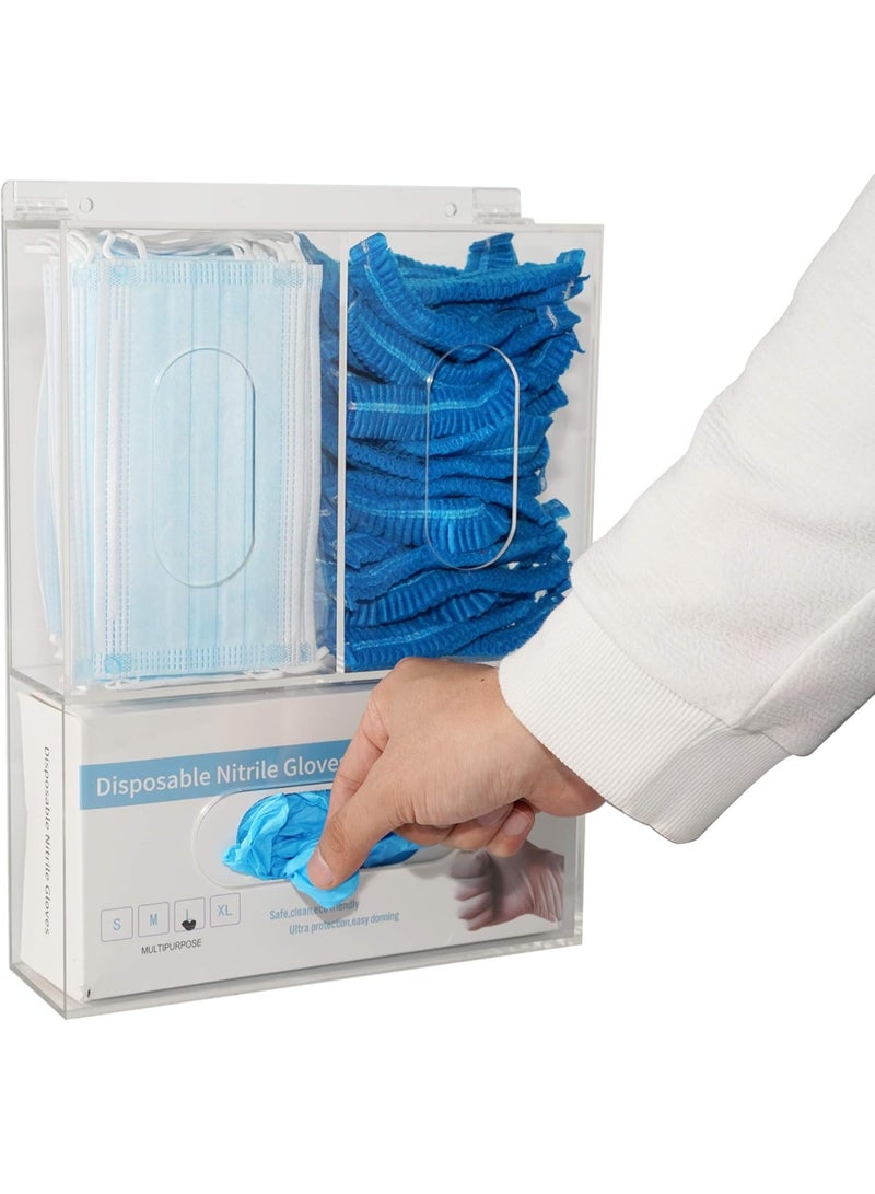 Slasa SLASA Triple Slot Acrylic Glove & Mask Dispenser with Lid – Wall Mount Organizer – Clear 3-Compartment Storage Box for Clinic, Lab, Food Service – 35cm H x 25.6cm L x 7.8cm W  - Image 1