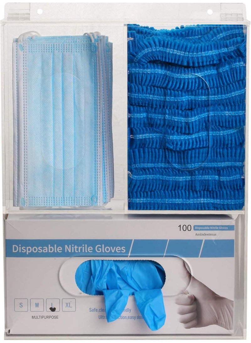 Slasa SLASA Triple Slot Acrylic Glove & Mask Dispenser with Lid – Wall Mount Organizer – Clear 3-Compartment Storage Box for Clinic, Lab, Food Service – 35cm H x 25.6cm L x 7.8cm W  - Image 3
