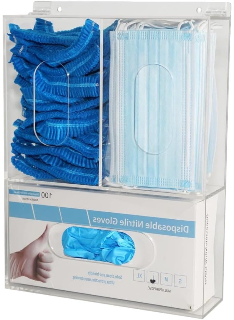 SLASA Triple Slot Acrylic Glove & Mask Dispenser with Lid – Wall Mount Organizer – Clear 3-Compartment Storage Box for Clinic, Lab, Food Service – 35cm H x 25.6cm L x 7.8cm W - Image 4