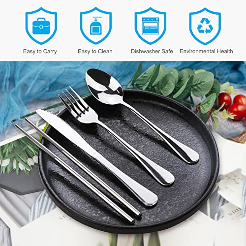 lengnoyp Portable Silverware Set with Case, Lengnoyp Travel Camping Utensils Set, Premium Stainless Steel Travel Cutlery Set - Image 2