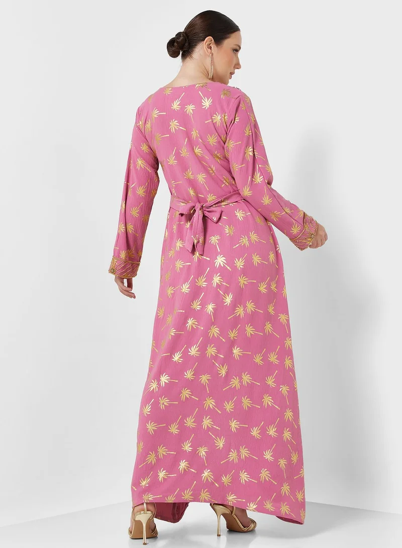 ARABIAN CLOSET Embellished V- Neck Jalabiya