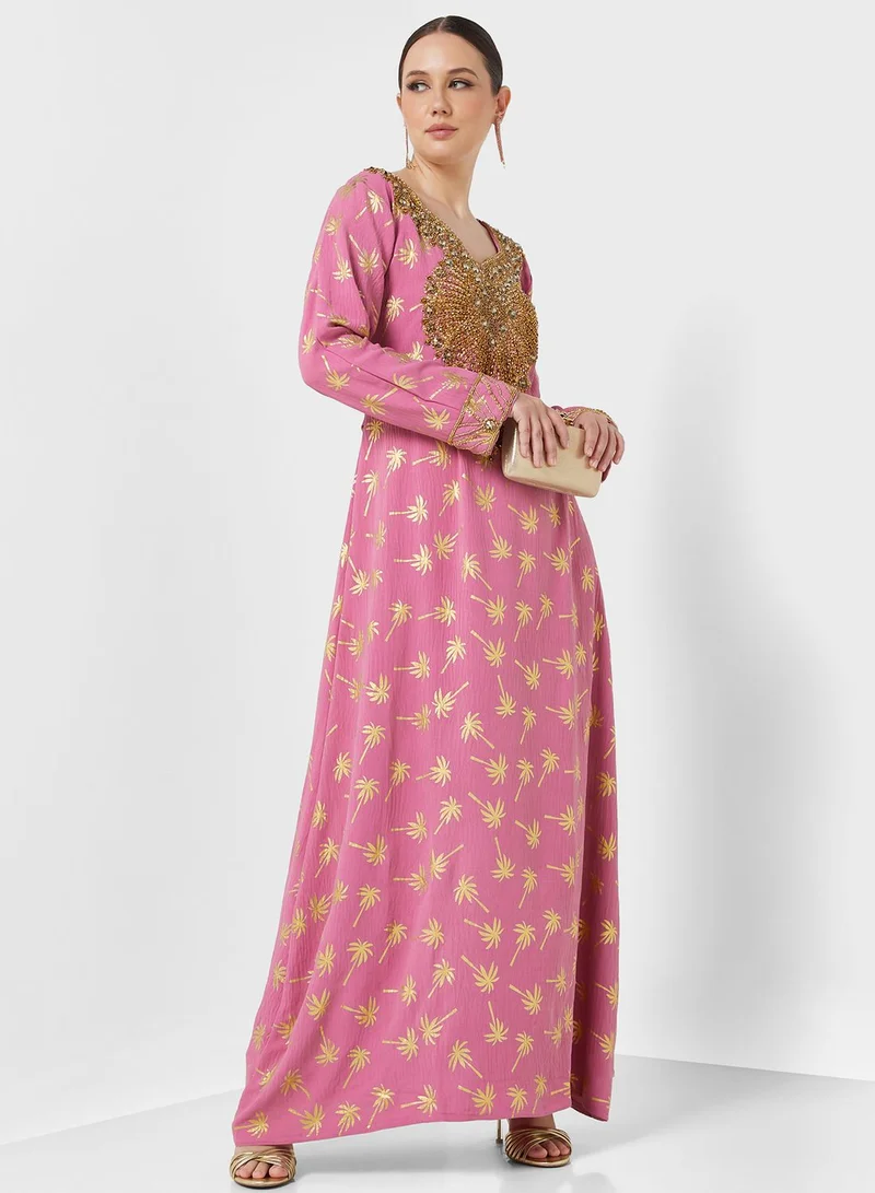 ARABIAN CLOSET Embellished V- Neck Jalabiya
