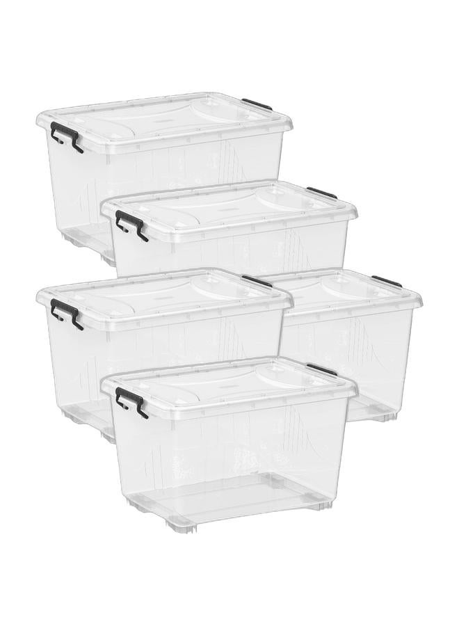 Cosmoplast 55L Clear Plastic Storage Box With Wheels & Lockable Lid (Pack Of 5) - Image 1