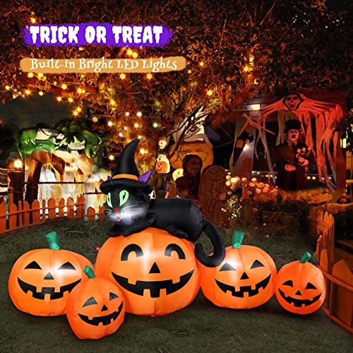 FunFanso 5FT Halloween Inflatable Pumpkin Outdoor Decoration, Lighted Blow Up Yard Decor, 5PCS Pumpkins with Witch’s Black Cat Built-in LED Lights for Balcony Home Holiday Party Lawn Patio Outside Events Prop - Image 2