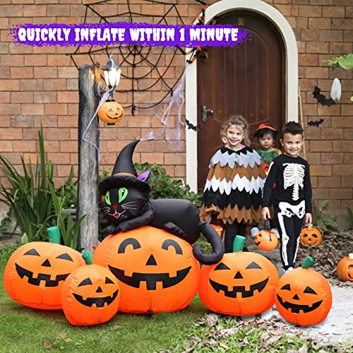 FunFanso 5FT Halloween Inflatable Pumpkin Outdoor Decoration, Lighted Blow Up Yard Decor, 5PCS Pumpkins with Witch’s Black Cat Built-in LED Lights for Balcony Home Holiday Party Lawn Patio Outside Events Prop - Image 3