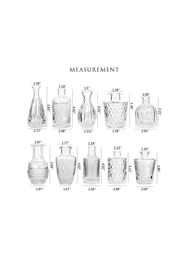 Green Tiger Glass Bud Vase Set of 10 - Small Vases for Flowers, Clear Bud Vases in Bulk, Cute Glass Vases for Centerpieces, Mini Vintage Vase for Rustic Wedding Decorations, Home Table Flower Decor - Image 3