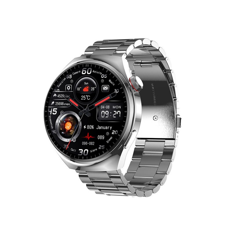 LEMFO Cross Border Watch4 Pro New 1.6 Inch Bluetooth Call Heart Rate Monitor LF38 Smart Watch Silver steel belt