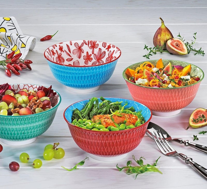 Cilio Amici Decorated Porcelain Bowl 17 Ounce Capacity 6 D x 275 H Set of 6 Rhombuses Textured Pattern Red - Image 2