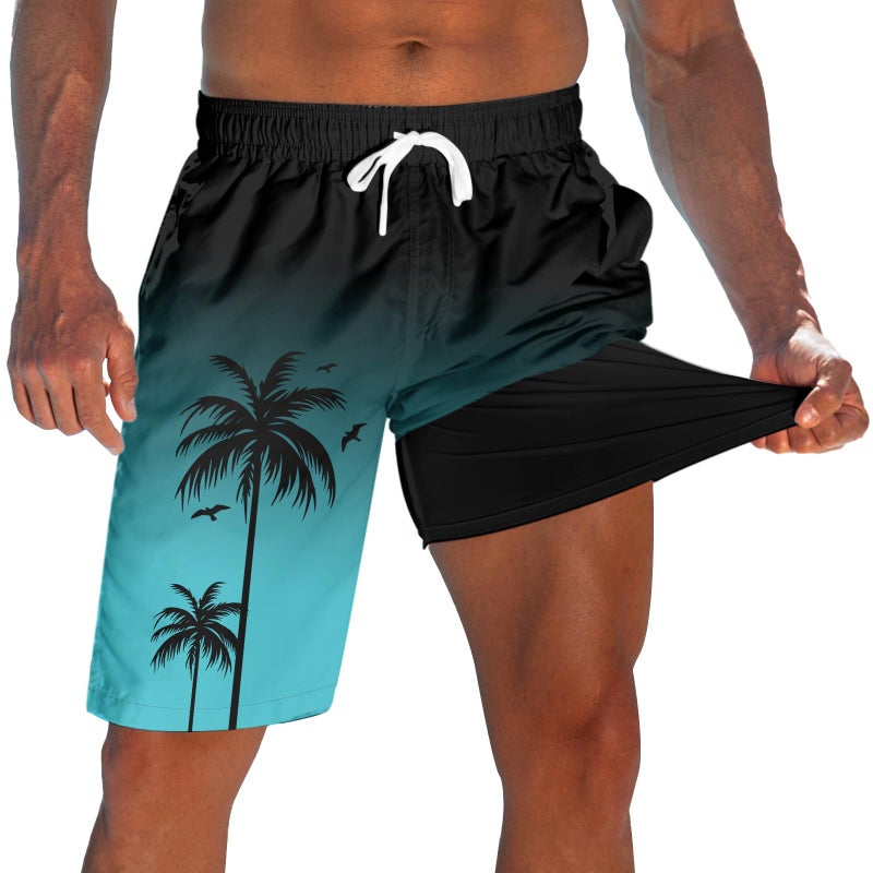 westwolf Mens Swim Trunks with Compression Liner Men's Board Shorts Lightweight Black Green Bathing Suits for Men with Pockets 9" Board Shorts Quick Dry Swimsuit Summer Wear - Image 1