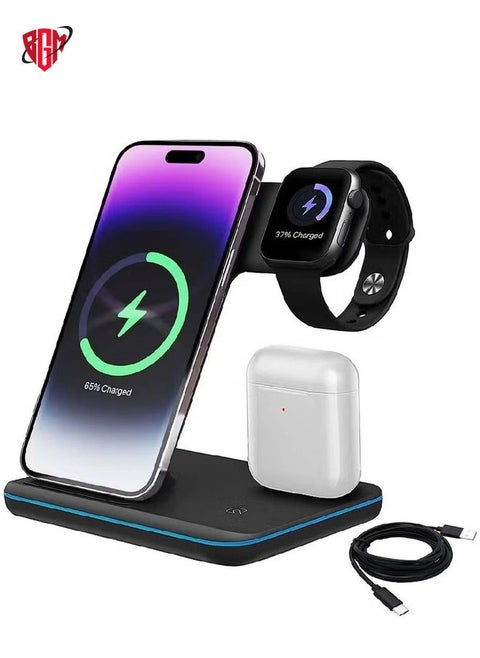 Wireless Charger-3 in 1 Charging Station with USB Data Cable Charging Station for iPhone 14/13/12/11 Pro/XS, Air Pods 3/2/1/pro, iWatch Series