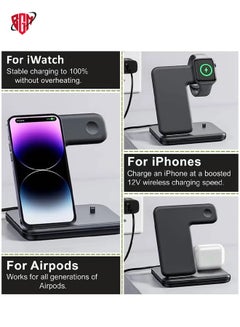 BGM Wireless Charger-3 in 1 Charging Station with USB Data Cable Charging Station for iPhone 14/13/12/11 Pro/XS, Air Pods 3/2/1/pro, iWatch Series  - Image 3
