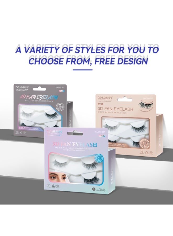 D'AMMA'N 3D Fan Half False Lashes – 5 Length Options Natural Wispy Look, Lightweight Soft & Reusable Eyelashes (2 Pairs) - Image 1