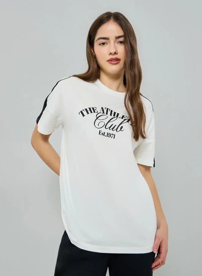Off White Slogan Oversized Cotton T-Shirt