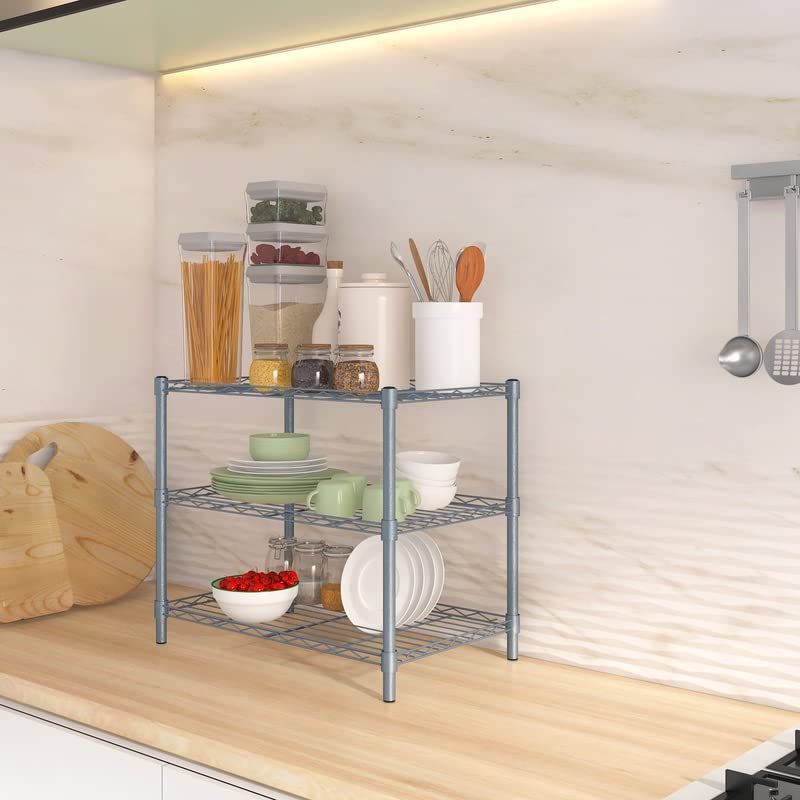 TUNEHOME TUNEHOME Kitchen Cabinet with 3 Small Shelves Silver Durable Metal Storage High Load Capacity with 3 Trays Easy Assembly with Video Guide Elevated for Easy Cleaning SpaceSaving 