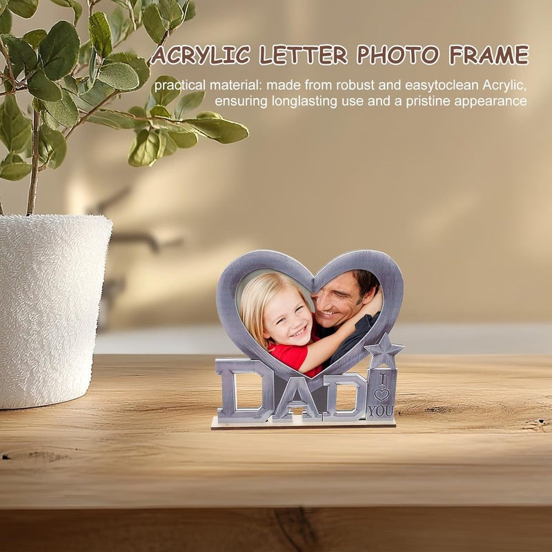 BESPORTBLE Father's Day Acrylic Dad Picture Frame with Minimalist Letter Design, Acrylic Photo Display Stand for Tabletop Decor, Dad Photo Holder Gift for Home and Office - Image 5