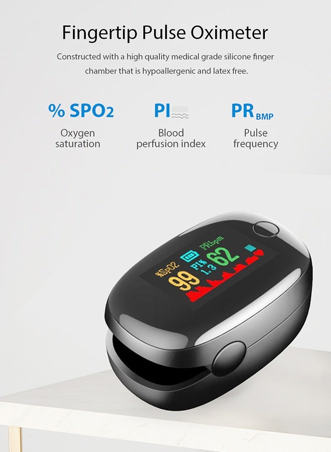 GD Finger Pulse Oximeter Digital Fingertip Oximeter with Color Screen - Portable SpO2 Blood Oxygen Saturation & Pulse Rate Monitor One-Touch Operation & Auto Power-Off Pulse Monitor for Home & Sports Use Daily Health Tracking (Black) - Image 3