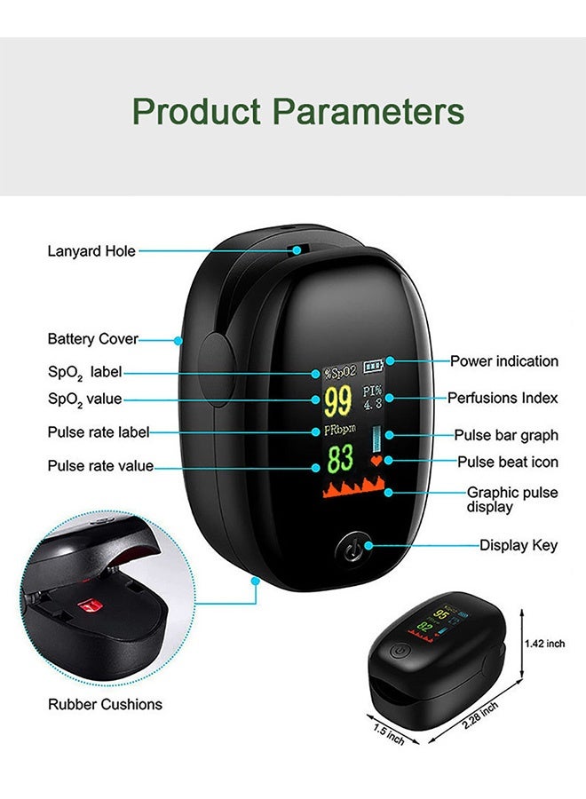 GD Finger Pulse Oximeter Digital Fingertip Oximeter with Color Screen - Portable SpO2 Blood Oxygen Saturation & Pulse Rate Monitor One-Touch Operation & Auto Power-Off Pulse Monitor for Home & Sports Use Daily Health Tracking (Black) - Image 2