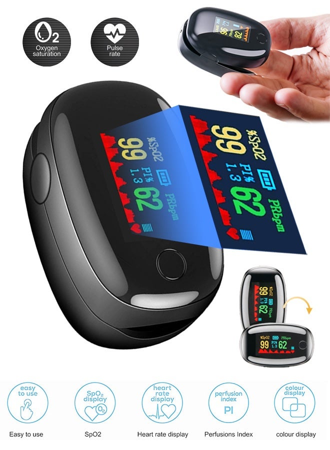 GD Finger Pulse Oximeter Digital Fingertip Oximeter with Color Screen - Portable SpO2 Blood Oxygen Saturation & Pulse Rate Monitor One-Touch Operation & Auto Power-Off Pulse Monitor for Home & Sports Use Daily Health Tracking (Black) - Image 1