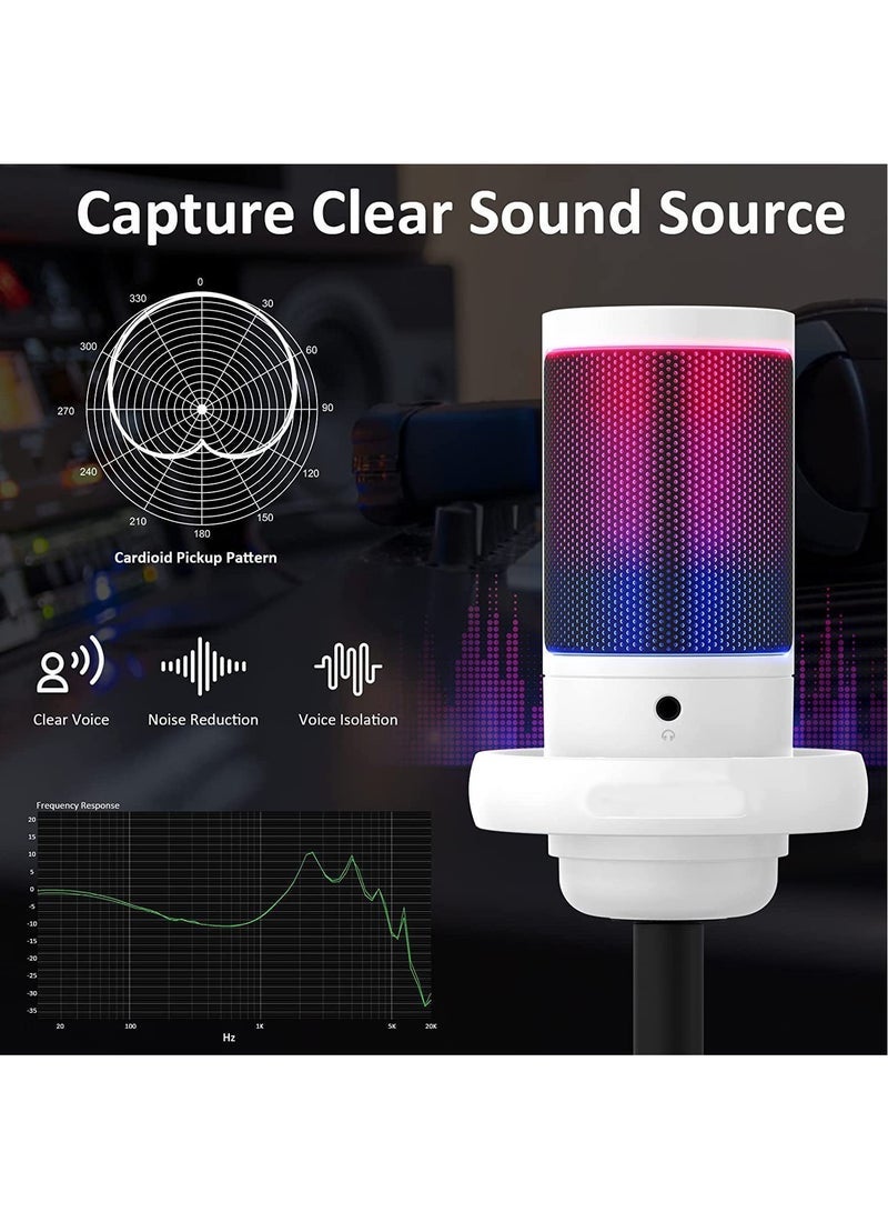 FlashHawk RGB Gaming Microphone with Adjustable Boom Arm | USB/Type-C Condenser Mic | Pop Filter & Mute Button | PS4/5/PC/Mobile | 2.5M Cable & ANC - Black - Image 3