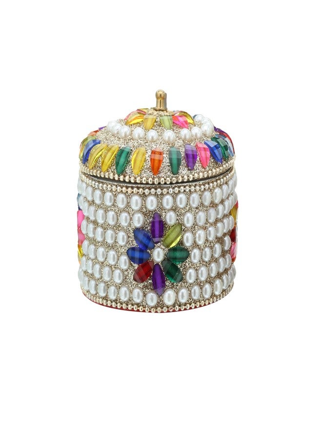Craftam Pearl And Silver Stone Jewelry Box, Decorative Jewellery Dabbi Organizer for Rings, Earrings, Trinkets,Decorative Gift Box for Women (7×7×6 cm, Pack of 2) - Image 5
