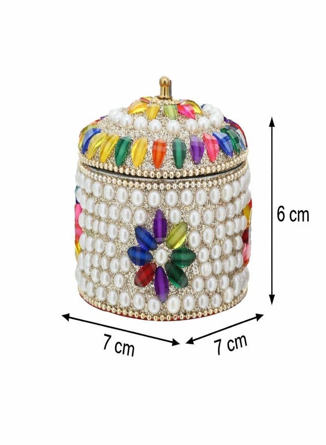 Craftam Pearl And Silver Stone Jewelry Box, Decorative Jewellery Dabbi Organizer for Rings, Earrings, Trinkets,Decorative Gift Box for Women (7×7×6 cm, Pack of 2) - Image 3