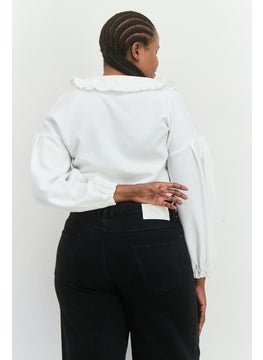 In the style Women Solid Long Sleeve Bodysuit, White  - Image 2