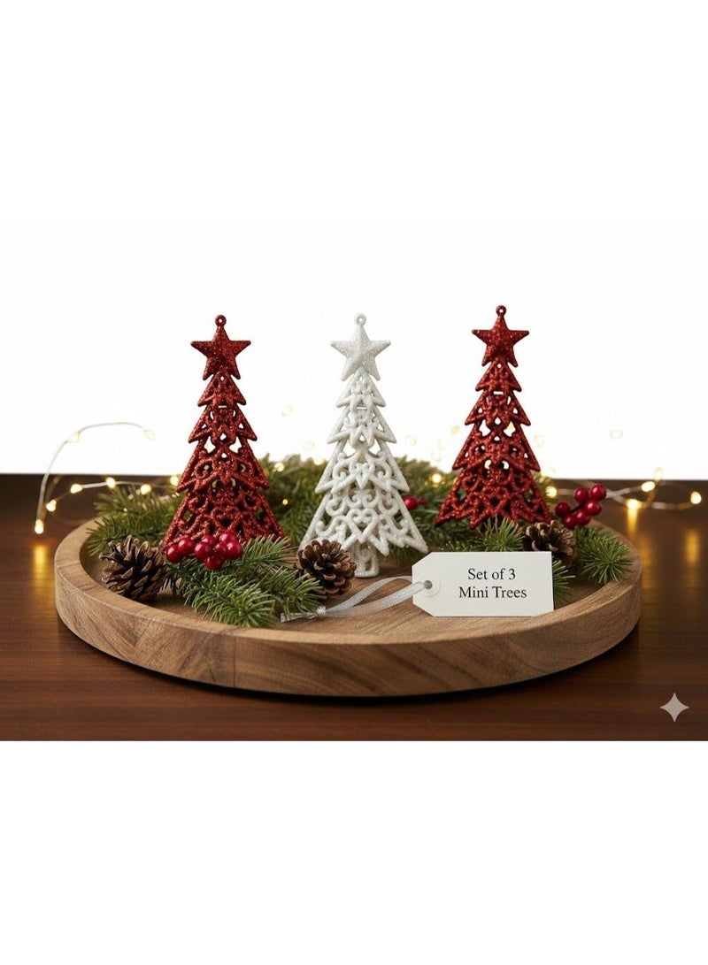 Mini Tree Decoration Set – 3 Pieces (2 Red + 1 White) - Image 1