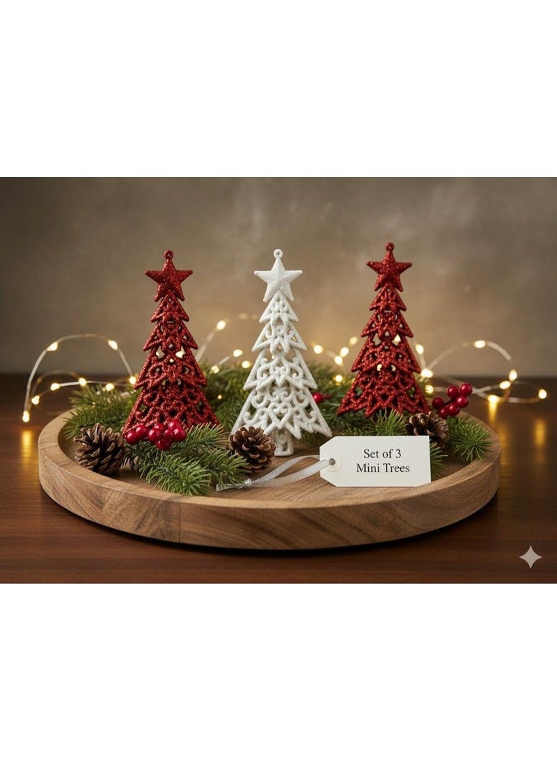 Mini Tree Decoration Set – 3 Pieces (2 Red + 1 White) - Image 3
